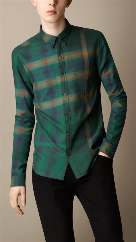 london england burberry dark green shirt